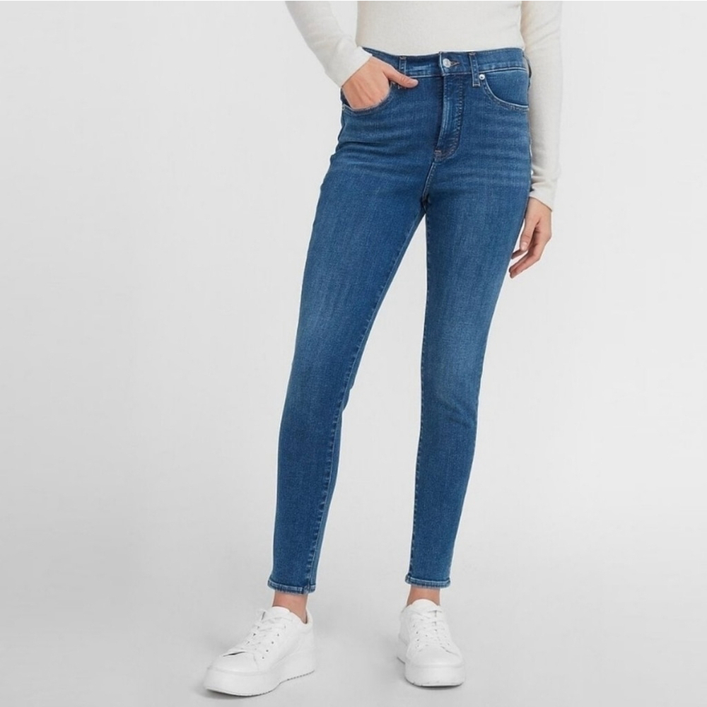 Express 6 Vintage Low Rise Skinny Medium Wash Jegging stretch Jeans Y2K - Picture 2 of 15
